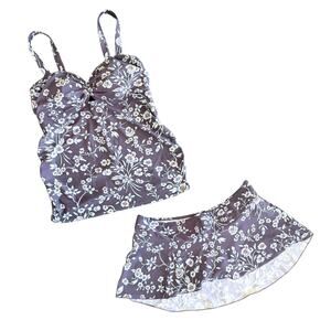 Motherhood Maternity Purple/Blue Floral 2 Piece Tankini Swimsuit - Medium